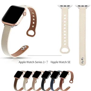 Genuine Leather Watchband for Apple Watch Series 7 6 5 4 3 2 1 SE  Slim Sports Watch Strap for iWatch Band 42mm 38 40 41 44 45mm