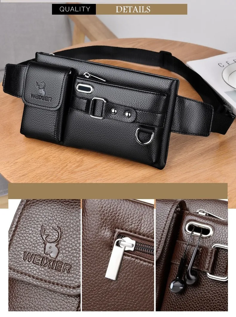 Men's Waist Bags New Sports Shoulderbag Sling Multi-functional Wallet Outdoor Travel PU Messenger bag Cycling Moneybag Purse
