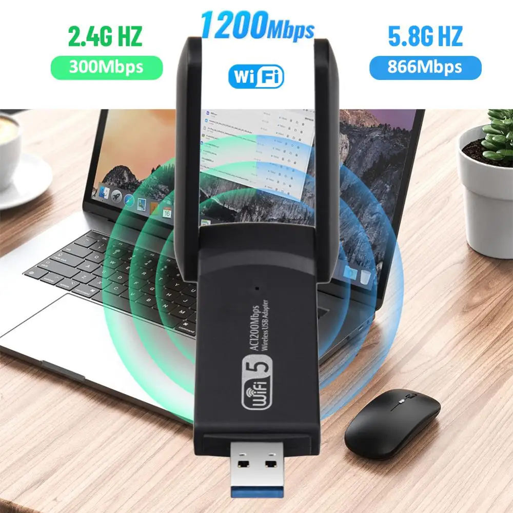 

Portable Wireless Network Card Ieee802.11ac/a/n/g/b Dual Band Network Cards External 2dbi Antenna Dual Frequency Stable