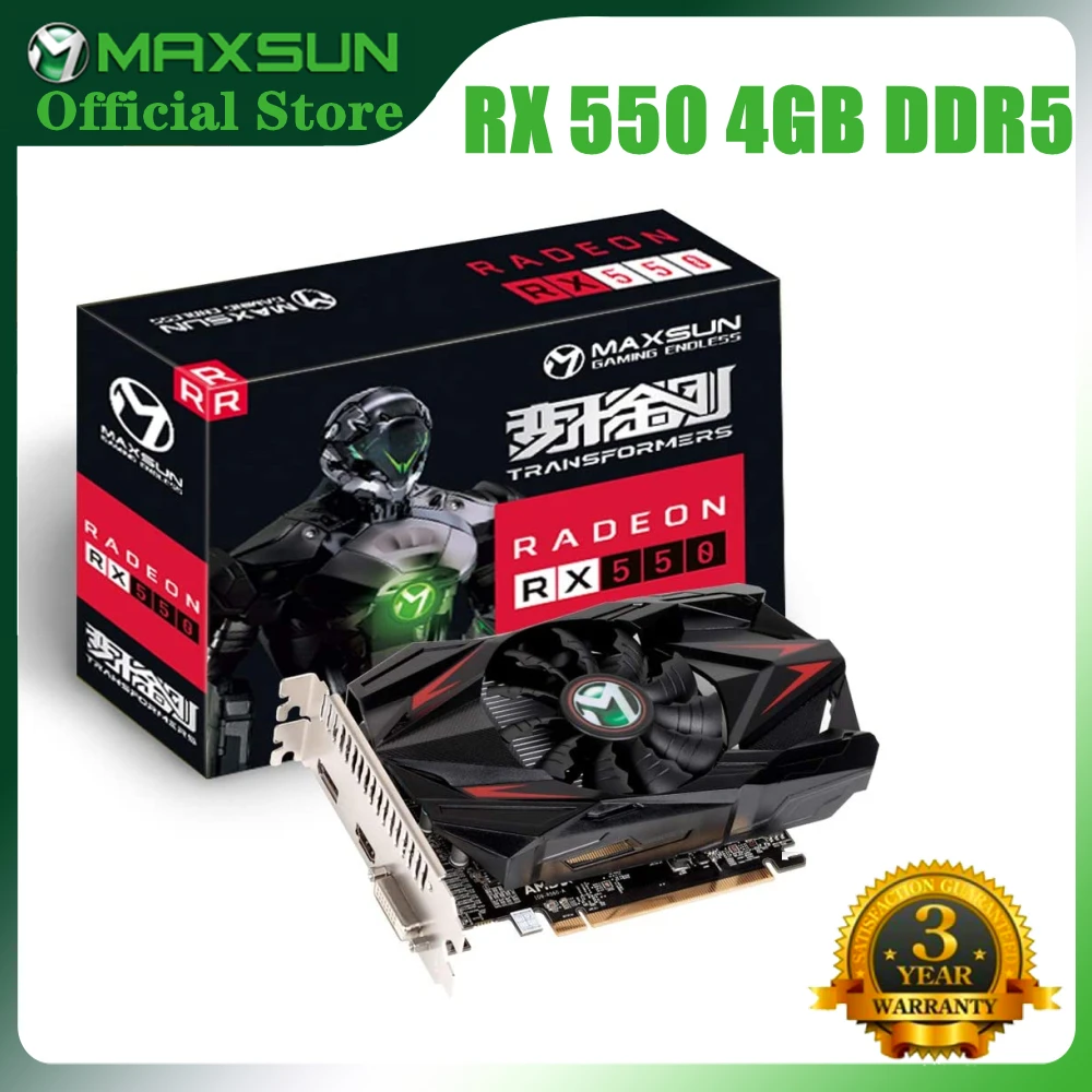 

MAXSUN AMD GPU Radeon RX 550 трансформаторы 4G GDDR5 14 нм компьютерный ПК игровой видео HDMI-совместимый DP DVI 128 бит графическая карта