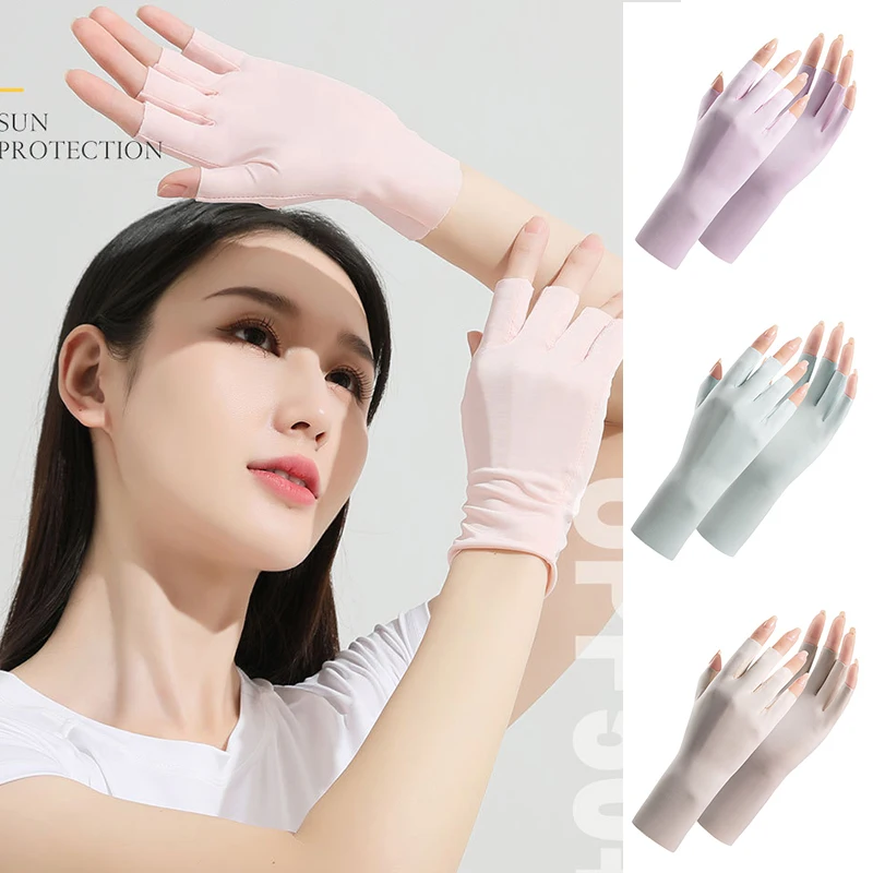 

Summer Ice Silk Half Fingers Gloves Anti UV Radiation Protect Gloves Thin Fingerless Mitten Outdoor Driving Sunscreen Mittens