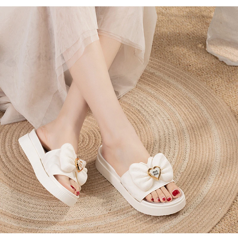 Сандалии женские с бантом мягкие пляжные шлепанцы Нескользящие толстая подошва