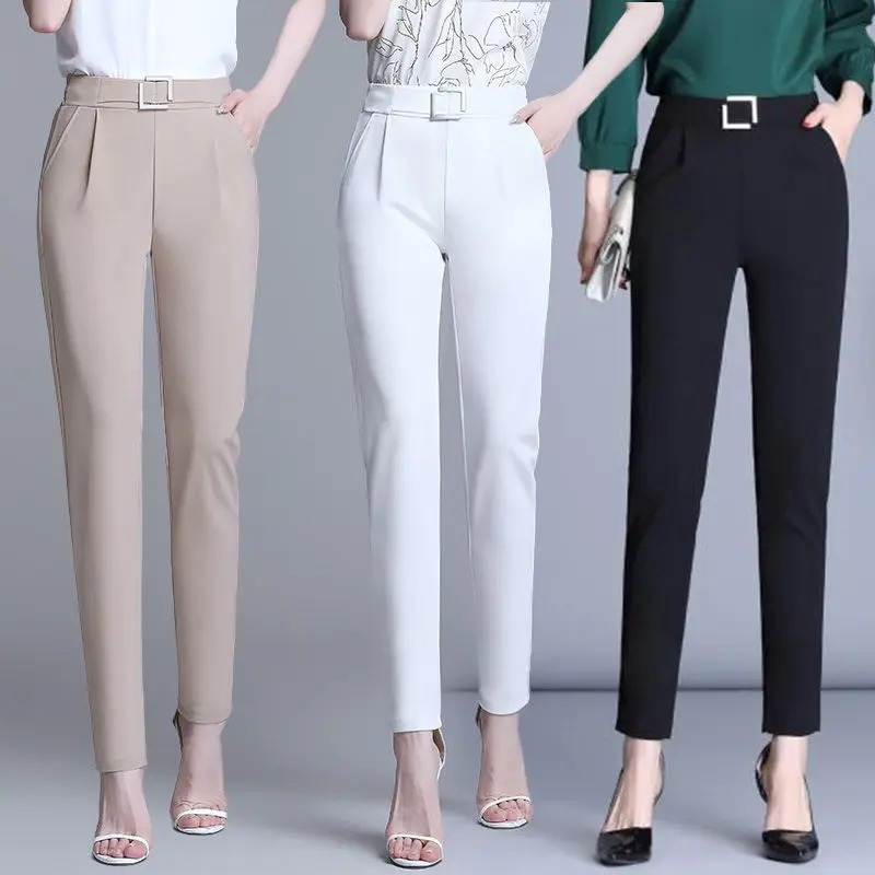 

High Waist Harem Pants Women Vintage Elastic Waist Suit Pant Korean Fashion Casual Pants Spring Autumn Stretch Sweatpant J498