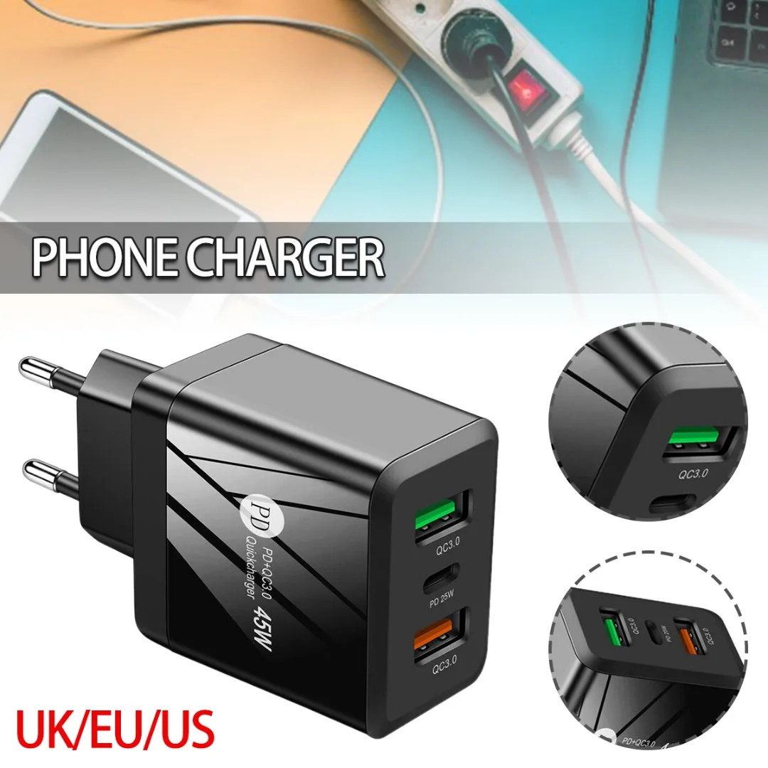 Новинка 1 шт. 45 Вт двойной USB QC3.0 + PD25W мобильный телефон зарядное устройство многофункциональный адаптер для телефона Type-C Быстрая зарядка настенное зарядное устройство s