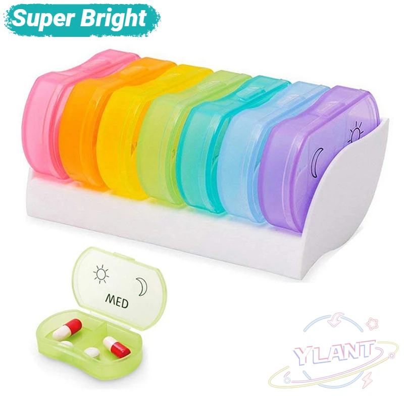 

YLANT 7 Day Weekly Style Morning Night Pill Holder Storage Organizer Plastic Container Case Portable Travel Pill Box