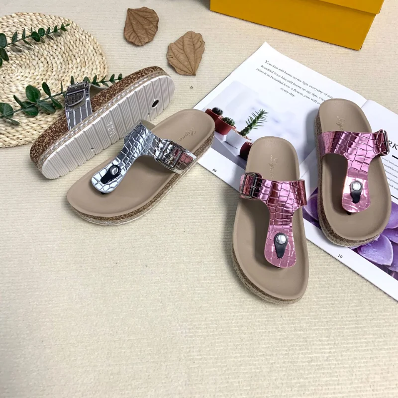 2022 New style hemp rope sandals thick cork sole slippers Women's leisure holiday flip flops outdoors flat with beach shoes