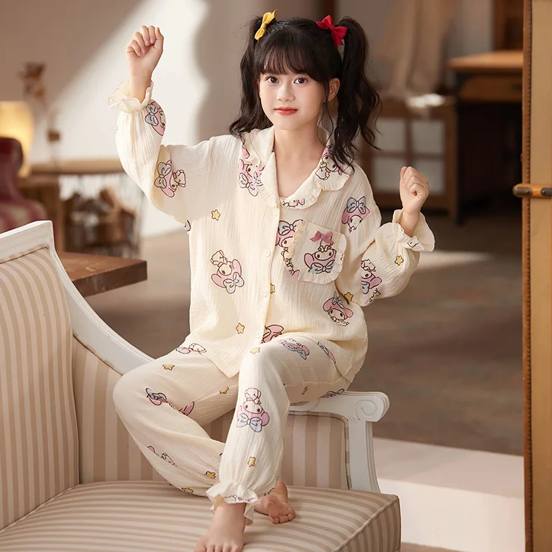 

Kawaii Sanrio Kuromi Hello Kitty My Melody Cute Cartoon Children's Spring Autumn Pure Cotton Thin Pajamas Summer Home Clothing