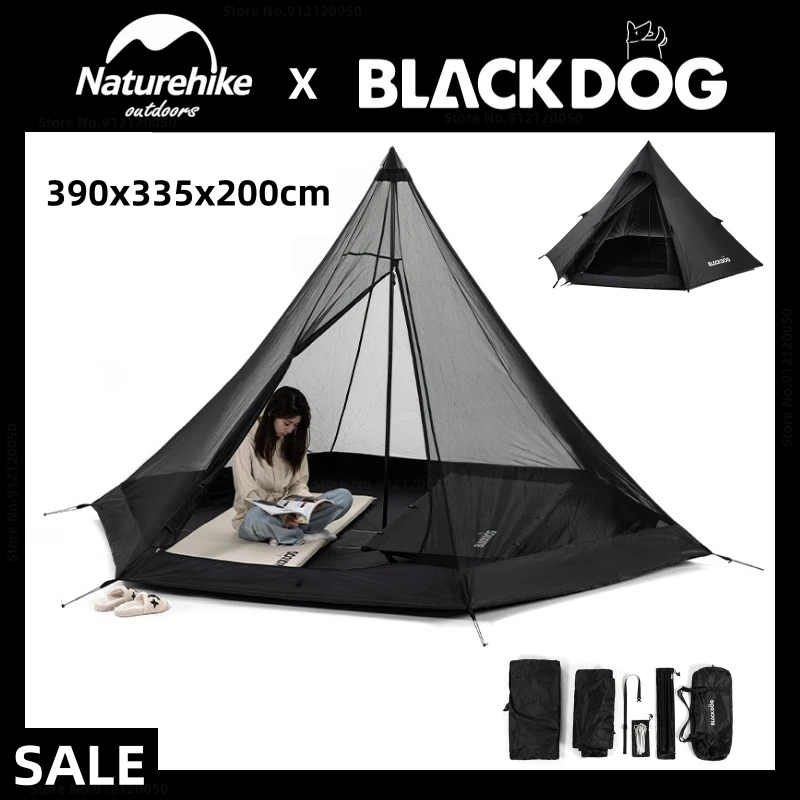 Naturehike-BlackDog Outdoor 3-4 Person Pyramid Camping Tent 210D Oxford Cloth Double Layer Nature hike Travel Luxury Camp Tent