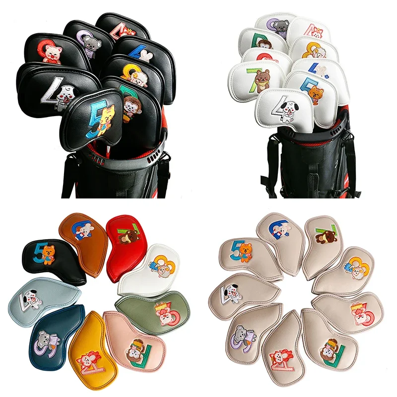 

9pcs/Set Many Styles Portable PU Golf Club Iron Head Covers Protector Golfs Head Cover Set Golf Accessories Golf Headcover