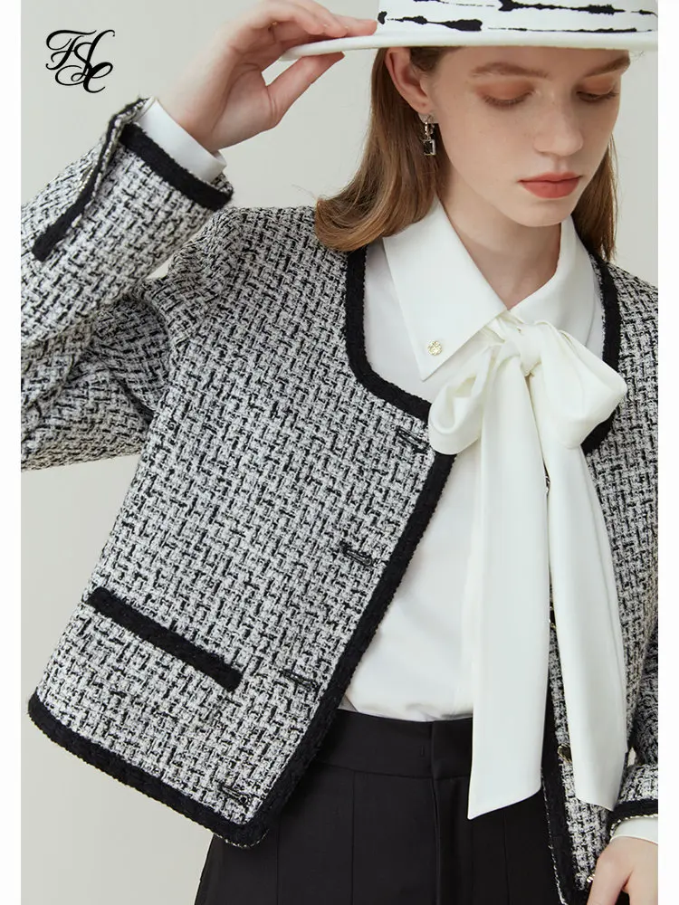 

FSLE French Style Small Fragrant Coat For Women 2023 Spring New Short Tweed Top For Women O-Neck Full Sleeve Jackets For Women