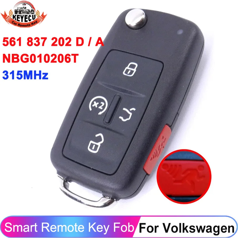 

KEYECU 561 837 202 D, 561 837 202 A для VW Volkswagen Beetle CC EOS Golf GTI Jetta Passat NBG010206T дистанционный ключ 315 МГц ID48