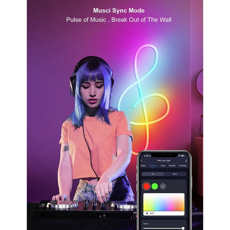 

WIFI Smart Neon Rope Light RGB-IC, 10Ft Rope Lights With Music Sync, DIY Design,LED Strip Lights (Not Support 5G Wifi)