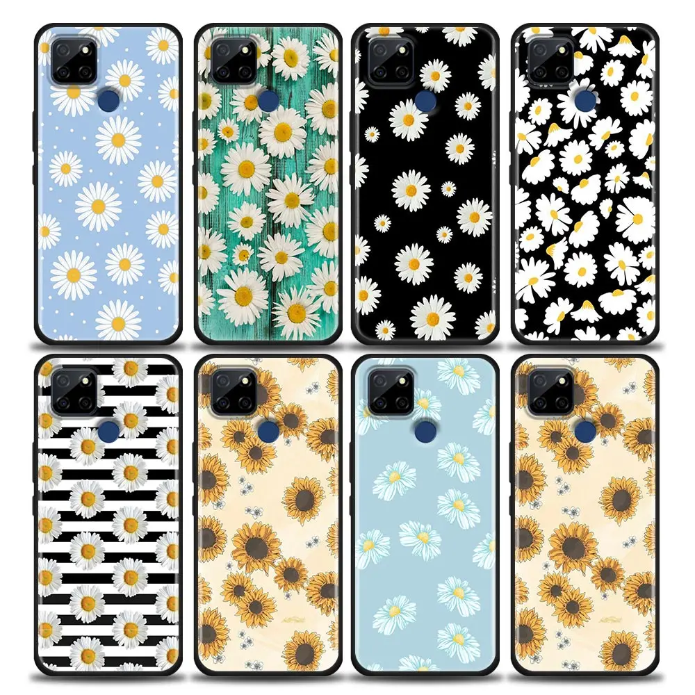 

Phone Case for Realme Q2 C20 C21 V15 8 Case C25 GT V13 5G X7 Pro Ultra C21Y Silicone Cover Vintage Flower Little Daisy