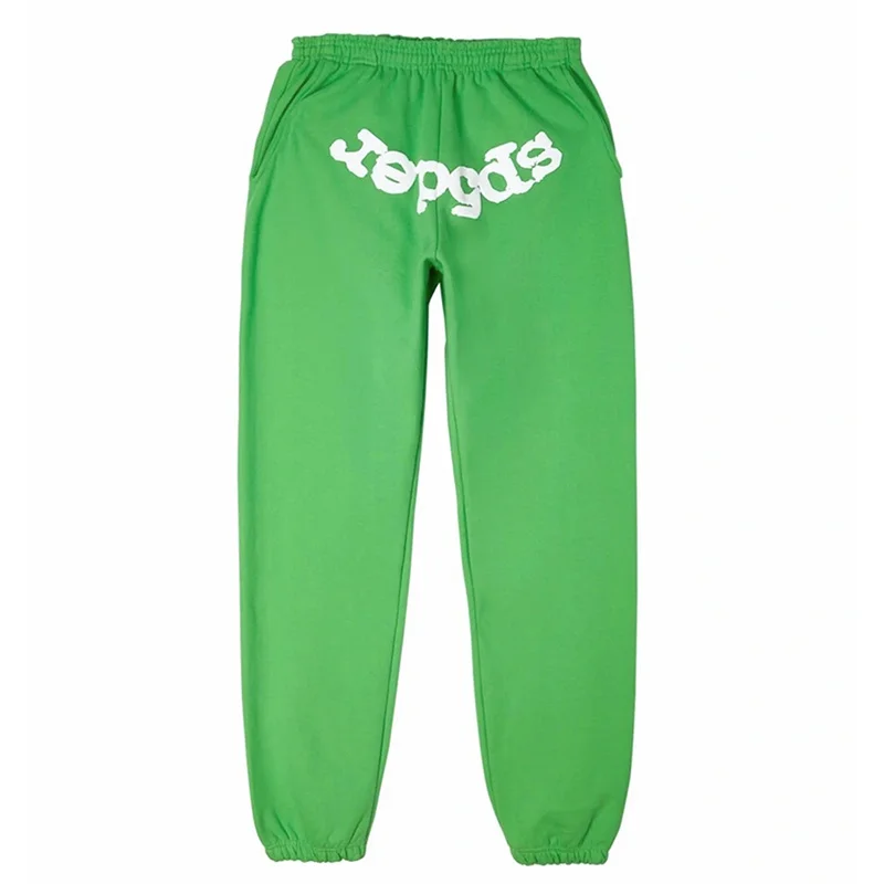 

2023ss Green Puff Print Spider Web Pattern 555555 Sweatpants Men Women Sp5der Pants Joggers Casual Drawstring Trousers