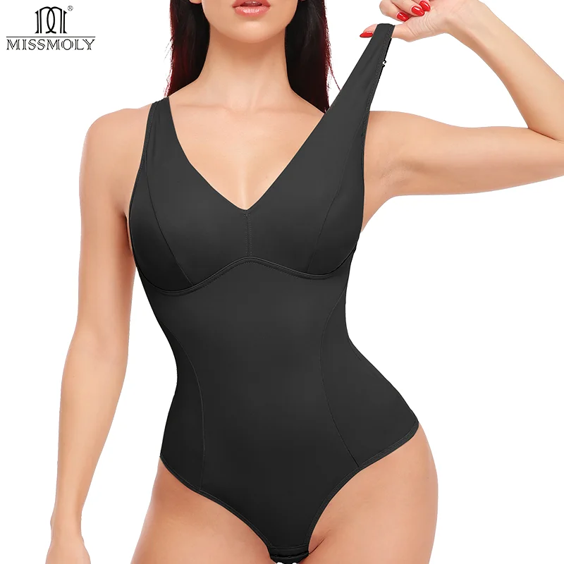 Women Thong Bodyshaper Bodysuit Padded Push Up Chest Shaper MISS MOLY Seamless Waist Trainer Fajas Sexy Abdomen Slimming Corsets