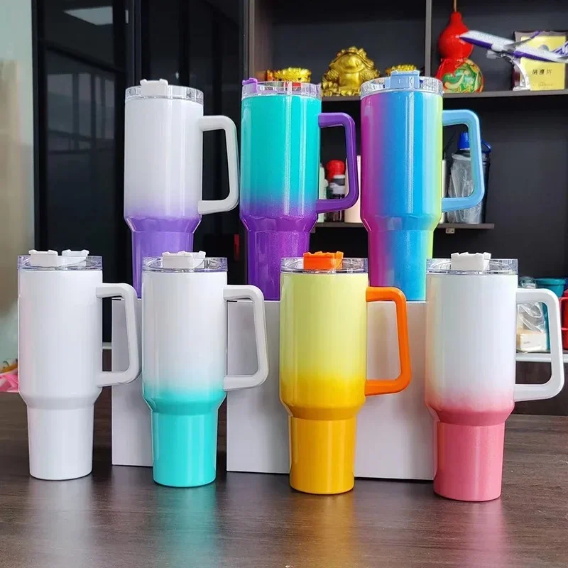 

40oz rainbow paint handle car water bottle heat sublimation ice bar cup keep cold car stainless steel insulation cup