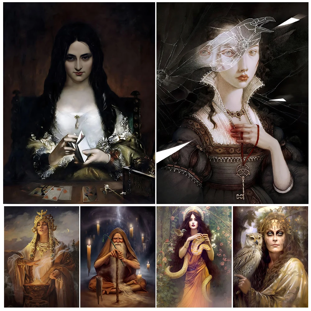 

Shamans And Fortune Tellers Vintage Wall Art Canvas Painting Witchcraft,Black Magic,Dark Art Print Art Poster Print Home Decor