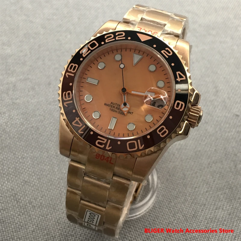 

Bliger 36mm/39mm Men watch NH35 PT5000 2813 8215 Rose Gold Automatic Mechanical Watch Luminous Luminous Dial