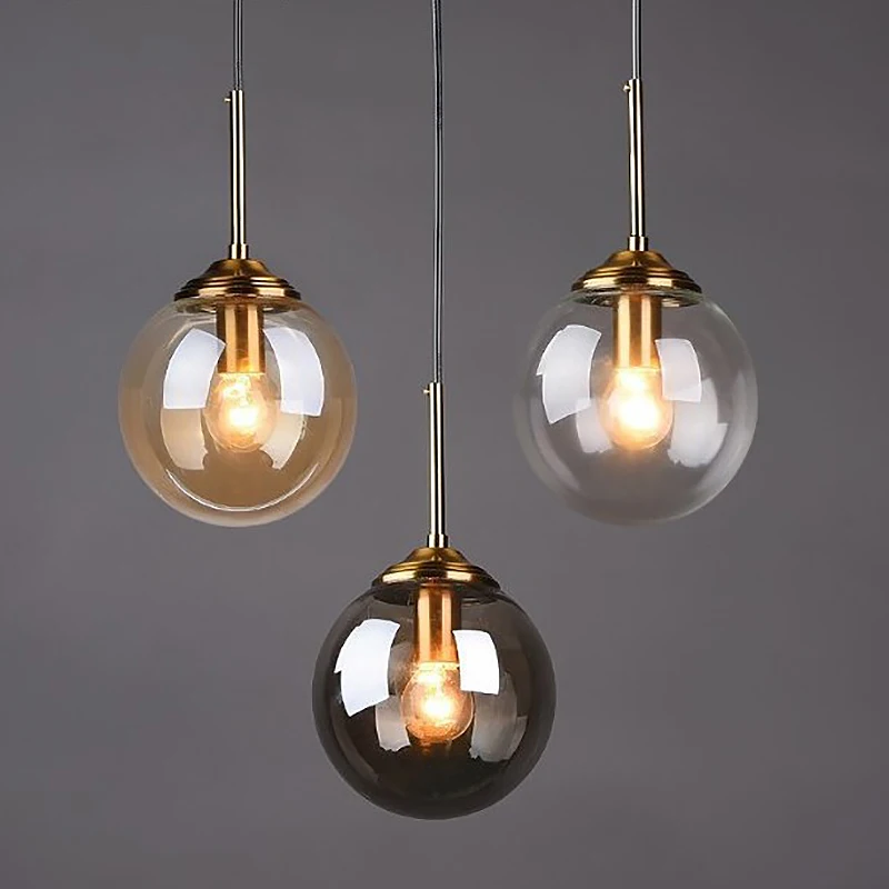 

Nordic Restaurant Lamp Round Glass Ball Clothing Store Cafe Bar Simple Modern Single Head Bedroom Living Room Bedside Chandelier