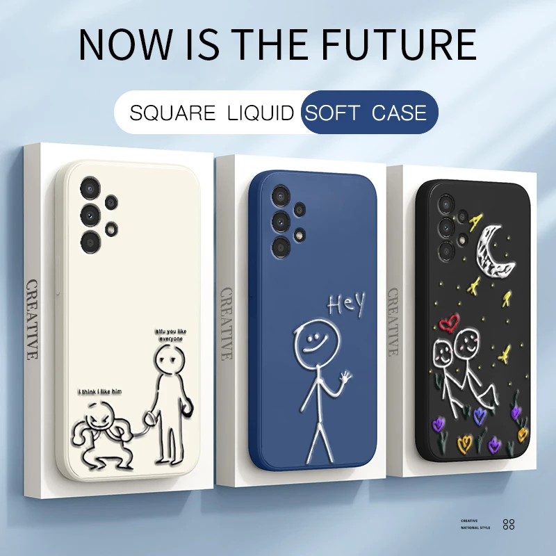 

Original Square Liquid Mobile Phone Cover for Samsung Galaxy A04s A04 S Lens Protective 3D Cartoon Cute Girl Back Case Armor Bag