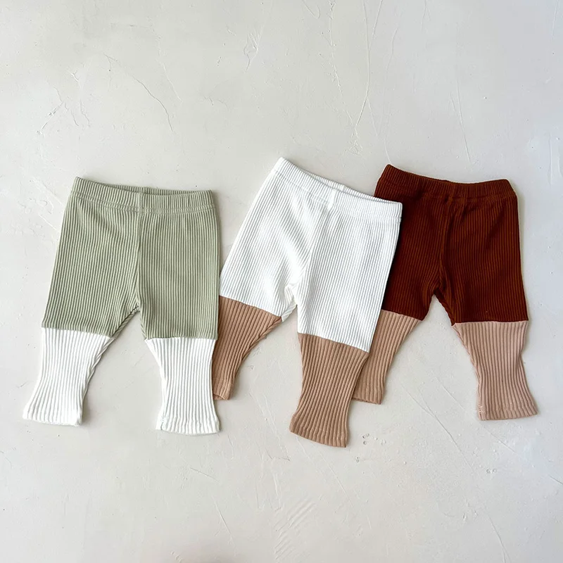 

LZH 2022 New Colorblock Casual Trousers Children's Legging For Girls Pants Knitting Stretch Long Pants Kids Leggings 0-5 Years