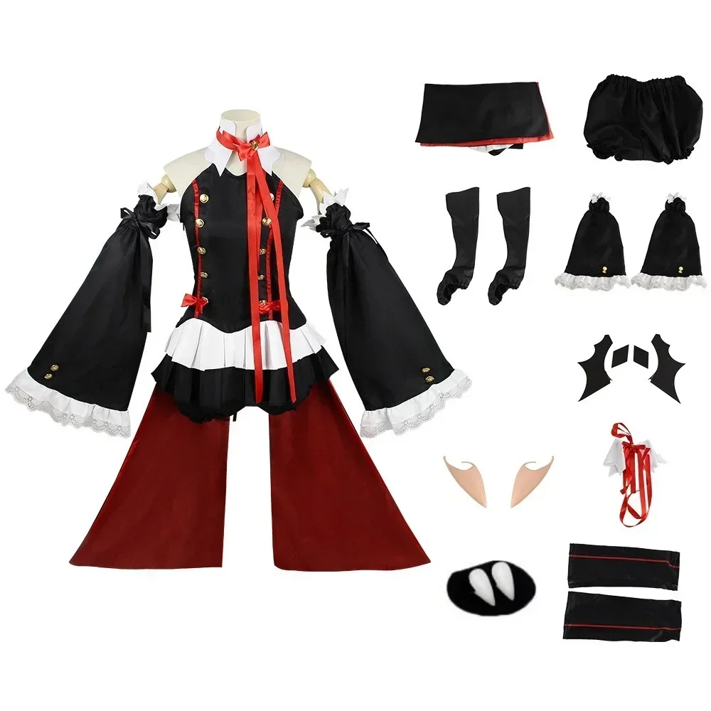 Anime Seraph of The End Krul Tepes Cosplay Costume Wig Woman Vampire Uniform Dress Elf Ears Dentures Accessory Suit Halloween