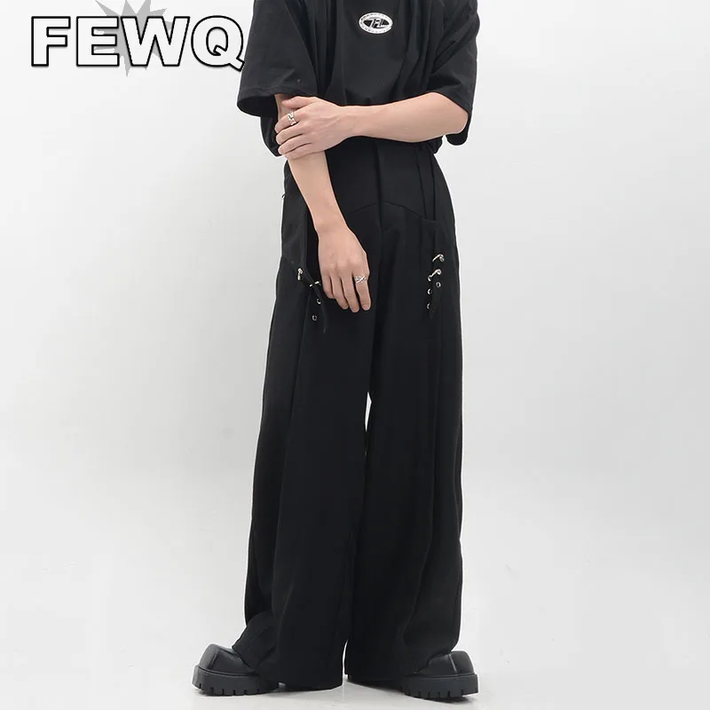 

FEWQ Metal Button Men's Suit Pants Solid Color Deconstruction Autumn Male Casual Trousers Wide Elg Niche Design Pleating 24B3300