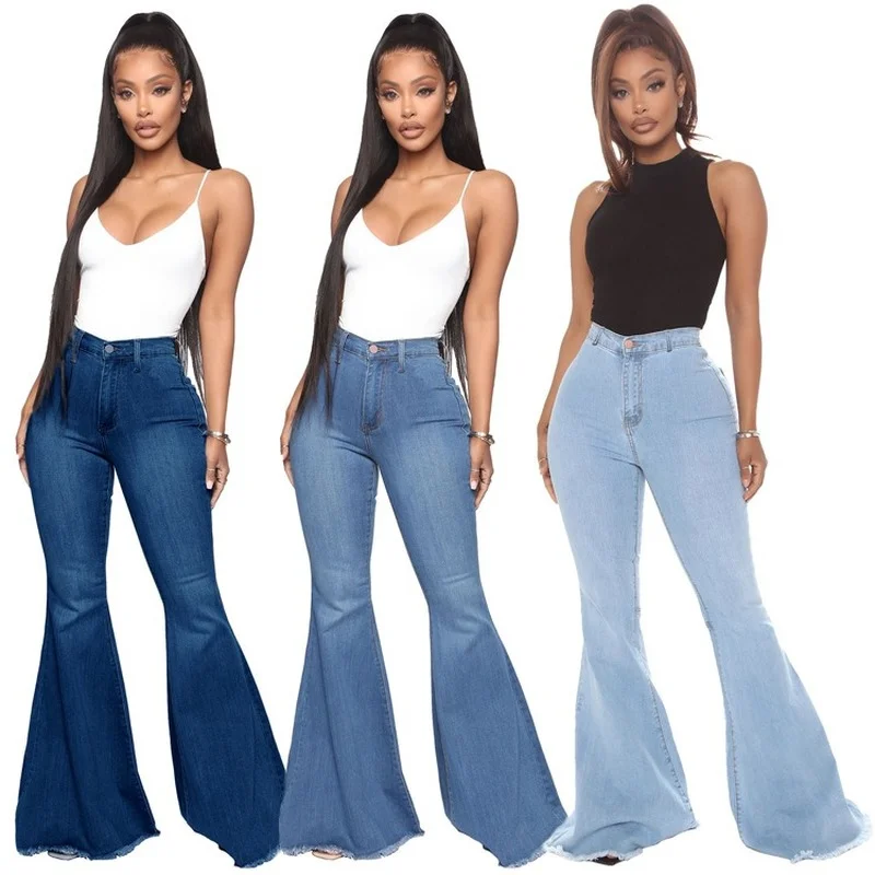 

Women Jeans Spring Summer Fashion Solid Slim Stretch Jeans Streetwear Vintage Women High Waist Denim Bell-Bottom Pants Trousers