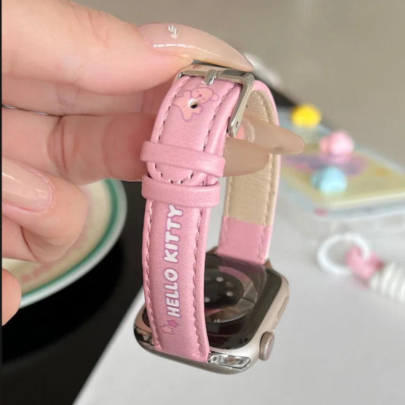 Тонкий кожаный ремешок Hello Kitty для Apple Watch 38/40/41 мм 42/44/45/49