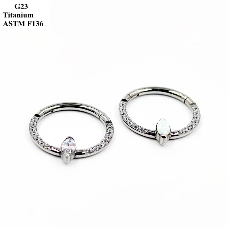 

2022 New G23 Titanium Nose Ring Inlaid With Zircon And Horse Eye Opal Piercing Jewelry Closing Ring For Men And Women
