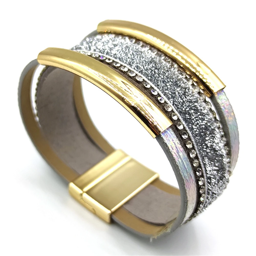 

WYBU Fashion Magnet PU Leather Bracelet for Man Women Fashion Leather Rope Chain Diamond Bracelet Men's and Women's Jewelry