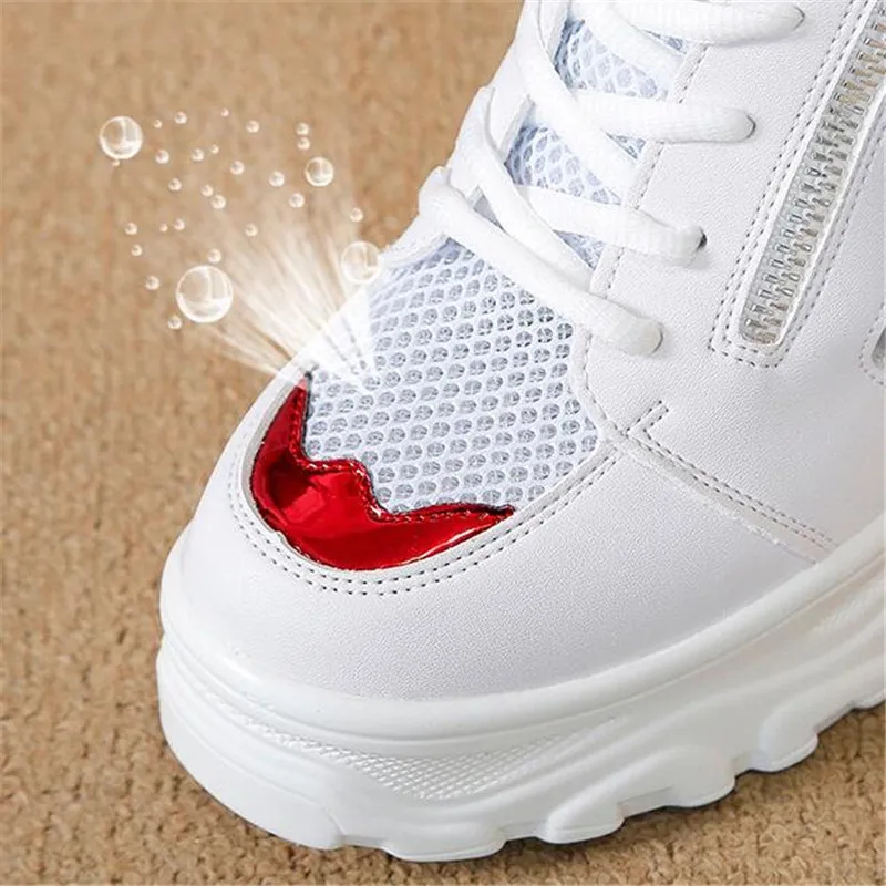 Женские сетчатые кроссовки на высокой платформе дышащие сандалии танкетке 9 см