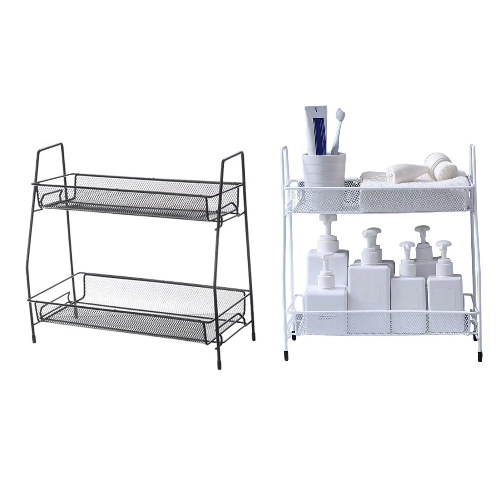 

2 Tier Standing Kitchen Spice Organizer Rack Multi-function Storage Shelf Metal Kitchen Cabinet Cupboard Bathroom Storage Stand