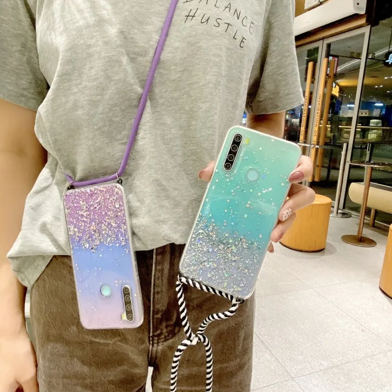 Glitter Crossbody Case for OPPO Realme 10 9 8 Pro 9i 8i C35 C31 C30 Reno 7 6 5 Find X5 Lite Necklace Lanyard Strap Phone Cover