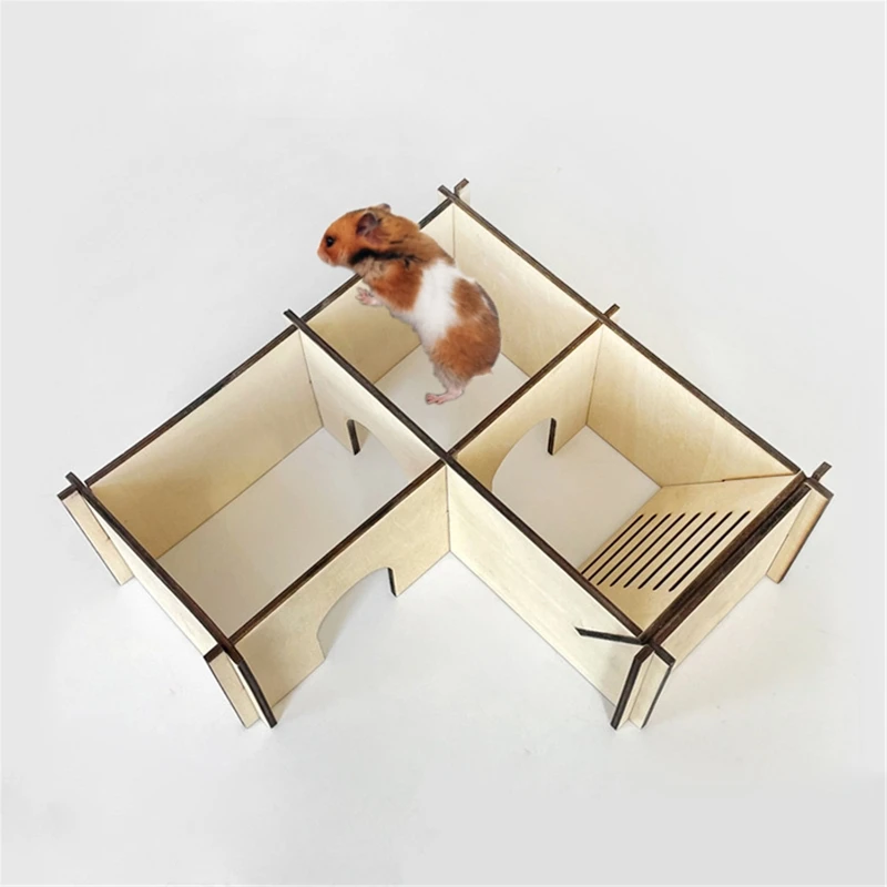 

Syrian Hamster Maze L-Shape Wood House Small Animal Hideout Cage Play Hut Chew Toy for Sugar Glider Rat Mouse Gerbil Y5GB