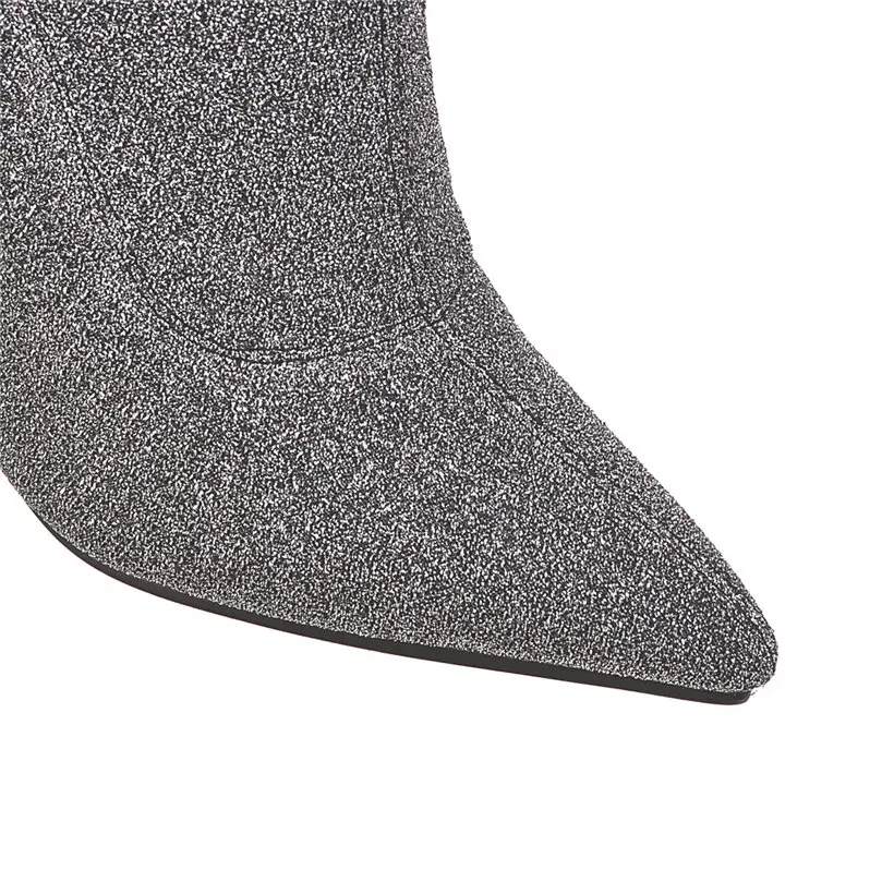 Plus Size Stretch Leopard Over Knee Boots High Thin Heels Pointed Toe Winter Fur Sexy Ladies Long Thigh-high Sock Boots Stripper