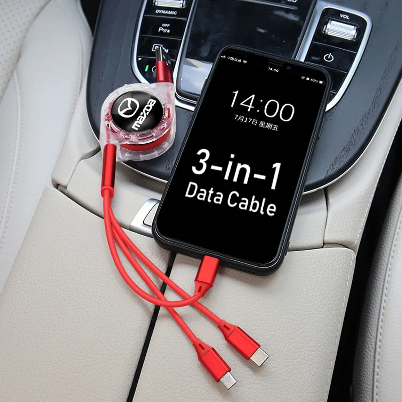 Быстрое зарядное устройство 3-в-1 Micro Data Wire USB Type C для Mazda 3 6 CX5 2 CX3 CX9 MX5 RX8 Axela Demio Atenza MS