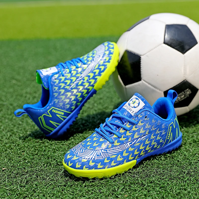 

Children TF Soccer Shoes Blue Boy Football Trainers Non-slip Grass Girl Soccer Sport Shoes Kids Athletic Football Sneakers 7035
