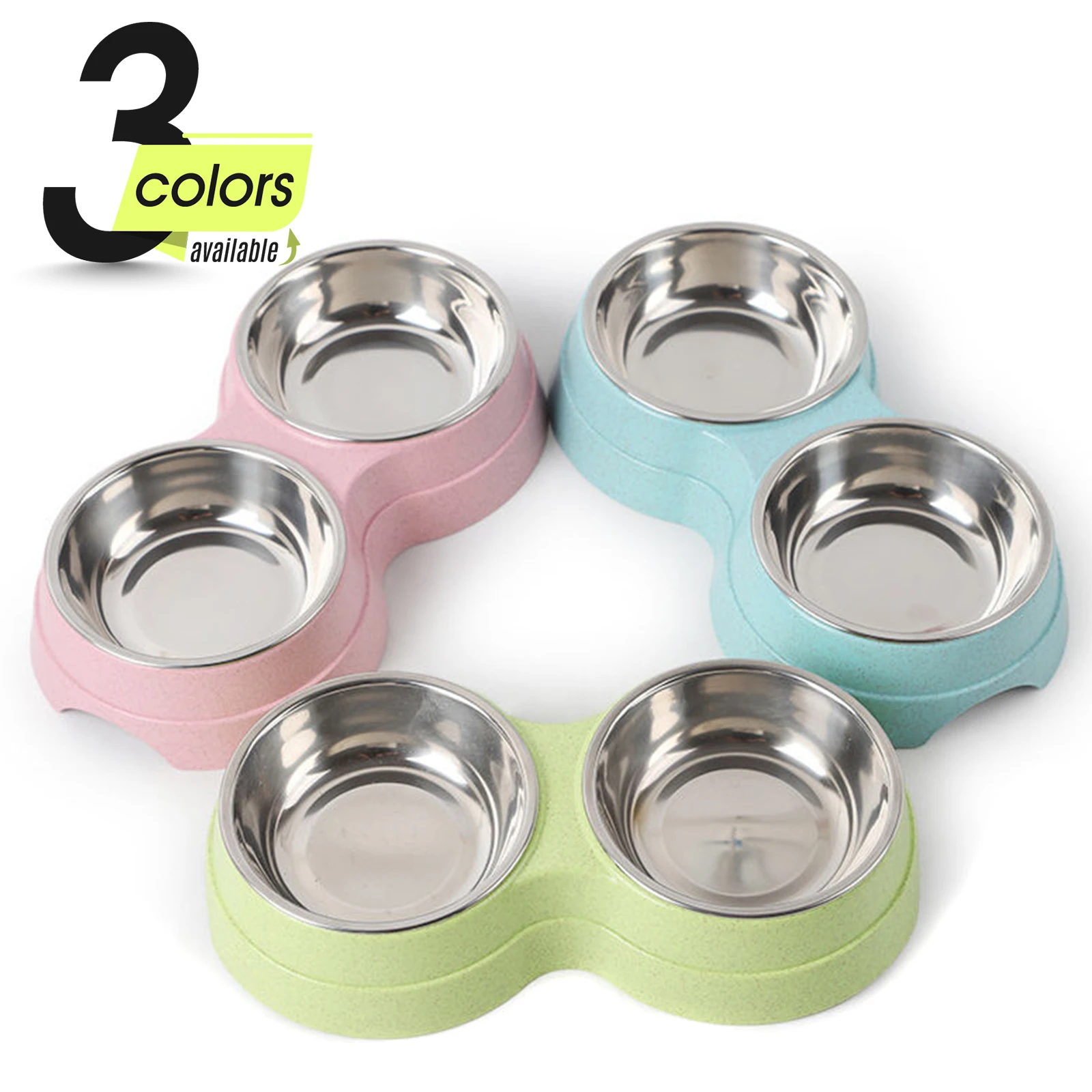 

Dog Bowls Double Dog Water and Food Bowls Stainless Steel Bowls with Non-Slip Resin Station, Pet Feeder Bowls for Puppy Medium D