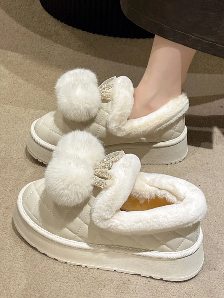 

Туфли женские с закрытым носком, меховые кроссовки, повседневная обувь на платформе, криперы, Мокасины, круглый носок, Осень-зима