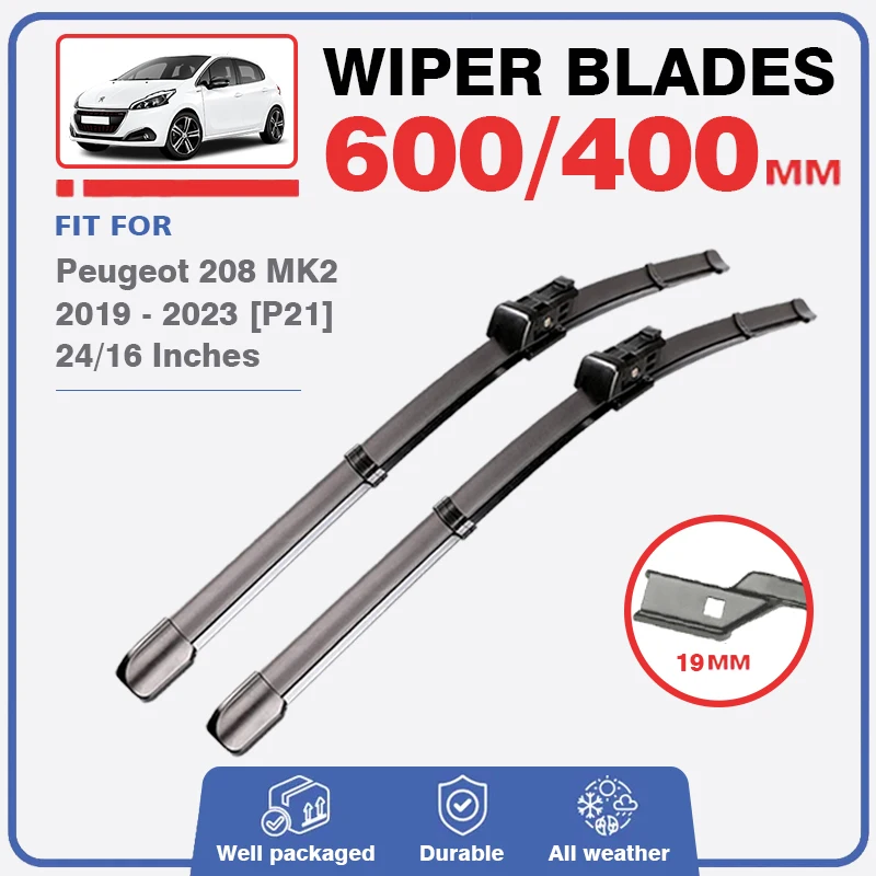 

Front Wiper Blades Set For Peugeot 208 MK2 II P21 2019 2020 2021 2022 2023 Windshield Window Windscreen 24"16" Car Accessories