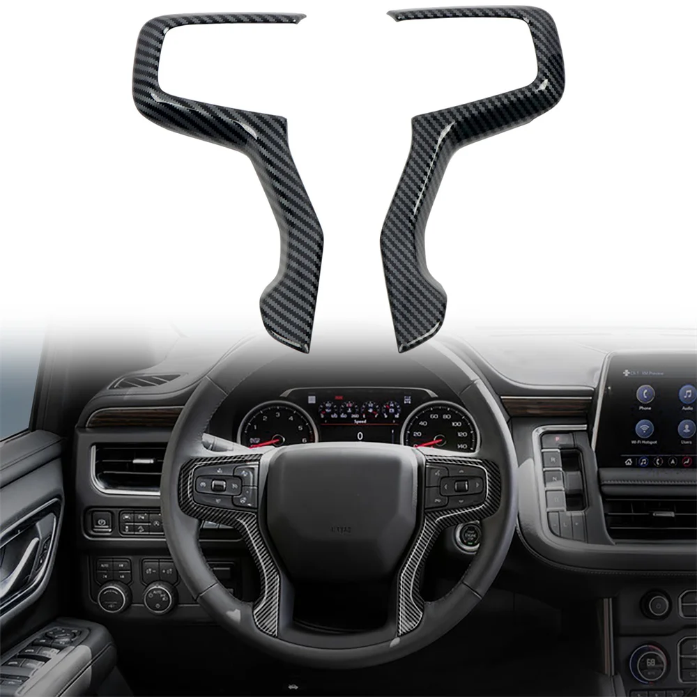 

for Chevrolet Suburban 2021 2022 2023 Car Accessories Interior Steering Wheel Strip Cover Trim ABS Carbon Fiber Black 2pcs