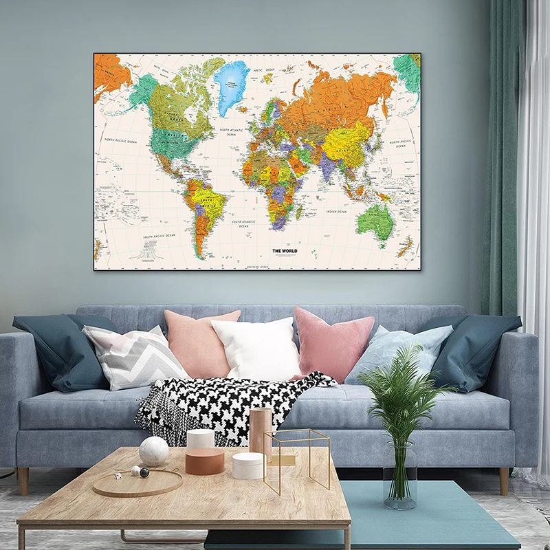 

100*70cm Map of The World Non-woven Canvas Painting Wall Art Poster Unframed Prints Living Room Home Decor School Supplies