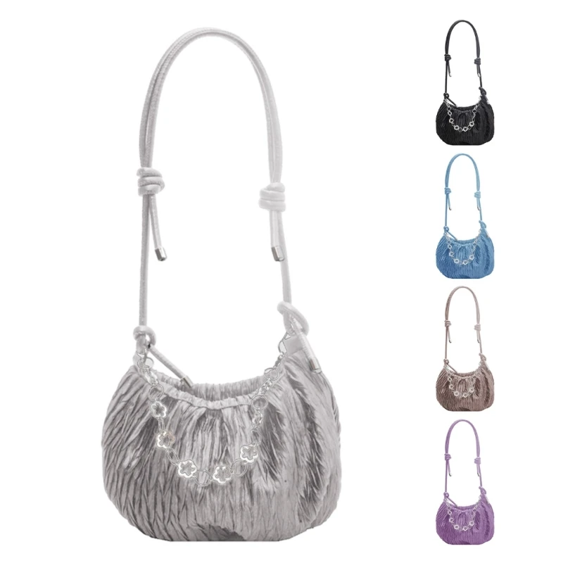 

Simple Shoulder Bag for Women Fold Chain Crossbody Bag Female Underarm Bag Girls Messenger Bag Ruched Underarm Bag Ins 066F