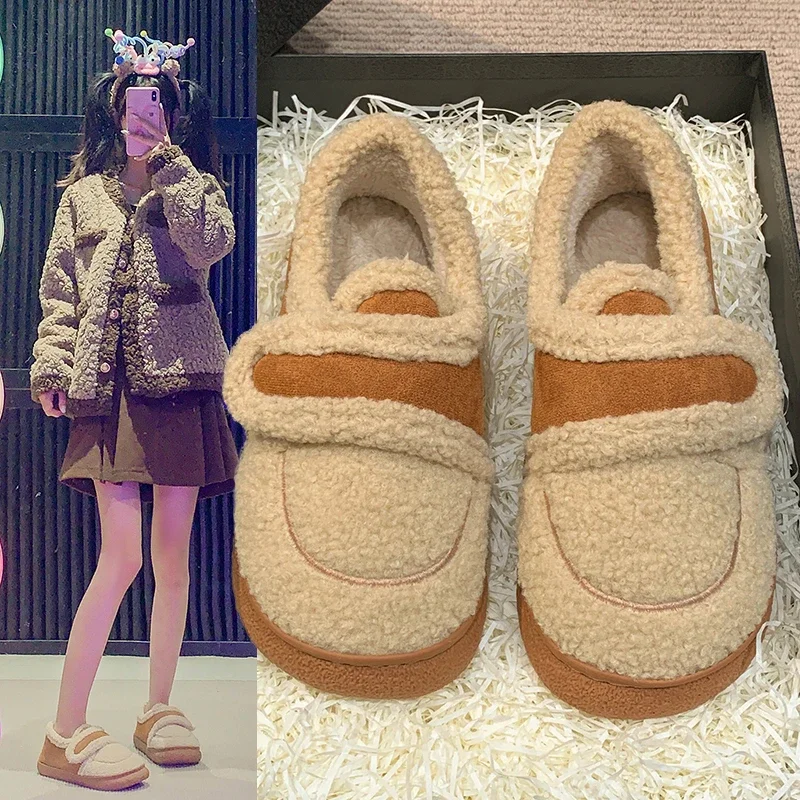 2024 плюшевые меховые тапочки для женщин зимние уличные пушистые теплые хлопковые