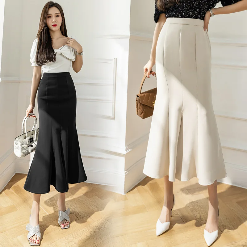 

Женские элегантные юбки, корейская мода, Офисная черная длинная летняя юбка, женские платья с высокой талией, новинка 2023