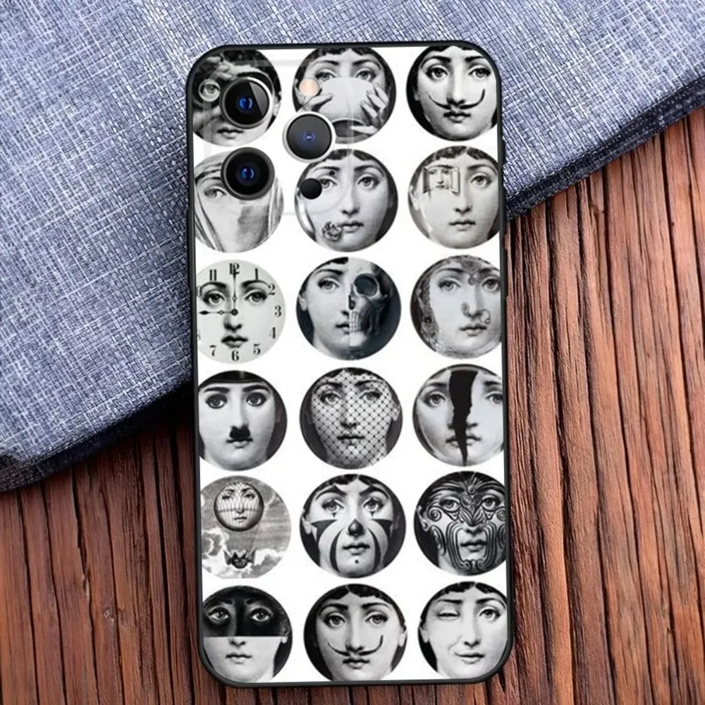 Face Art P-Piero F-Fornasetti Phone Case For iPhone 16 15 14 13 12 11 Pro X XS Max XR Plus Mini Soft Black Cover