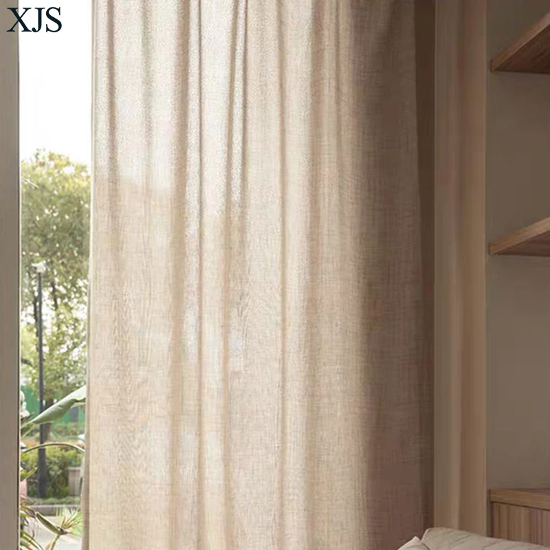 Бежевый прозрачный карниз из искусственного льна текстурированный