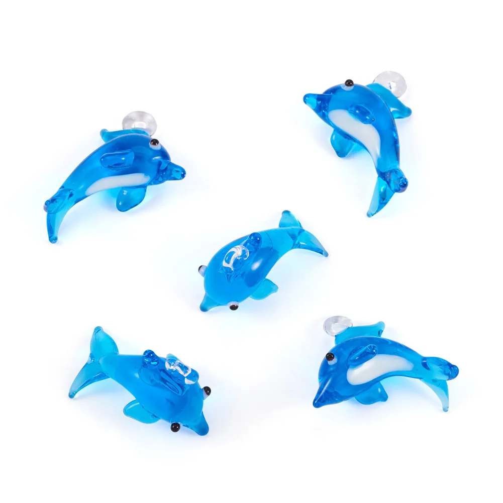 

5pcs Dolphin Handmade Lampwork Pendants for diy Jewelry Making Necklace Earrings Findings Accessories Dodger Blue