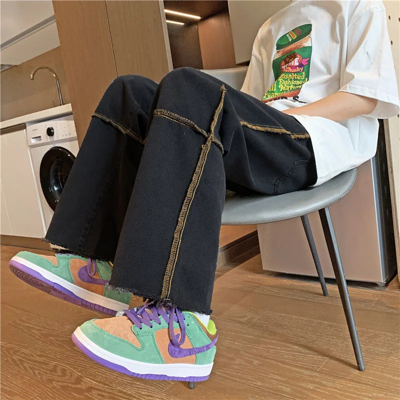 Blue Black Wide Leg Jeans Men Fashion Retro Casual Straight Jeans Men Streetwear Korean Loose Hip Hop Denim Pants Mens Trousers